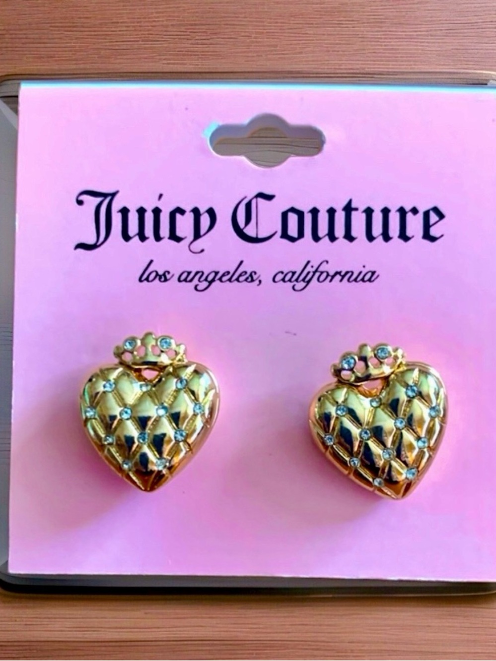 Juicy Couture Rhinestone and Heart Earrings in Gold-tone NWOT
